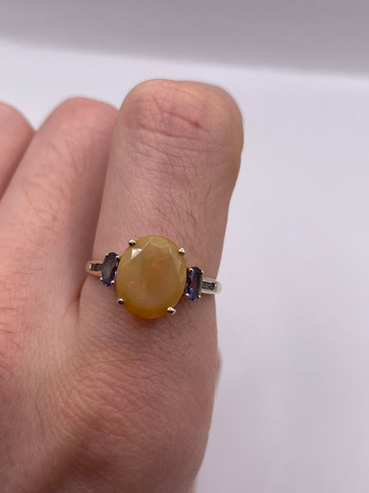 9ct gold opal, tanzanite and zircon ring