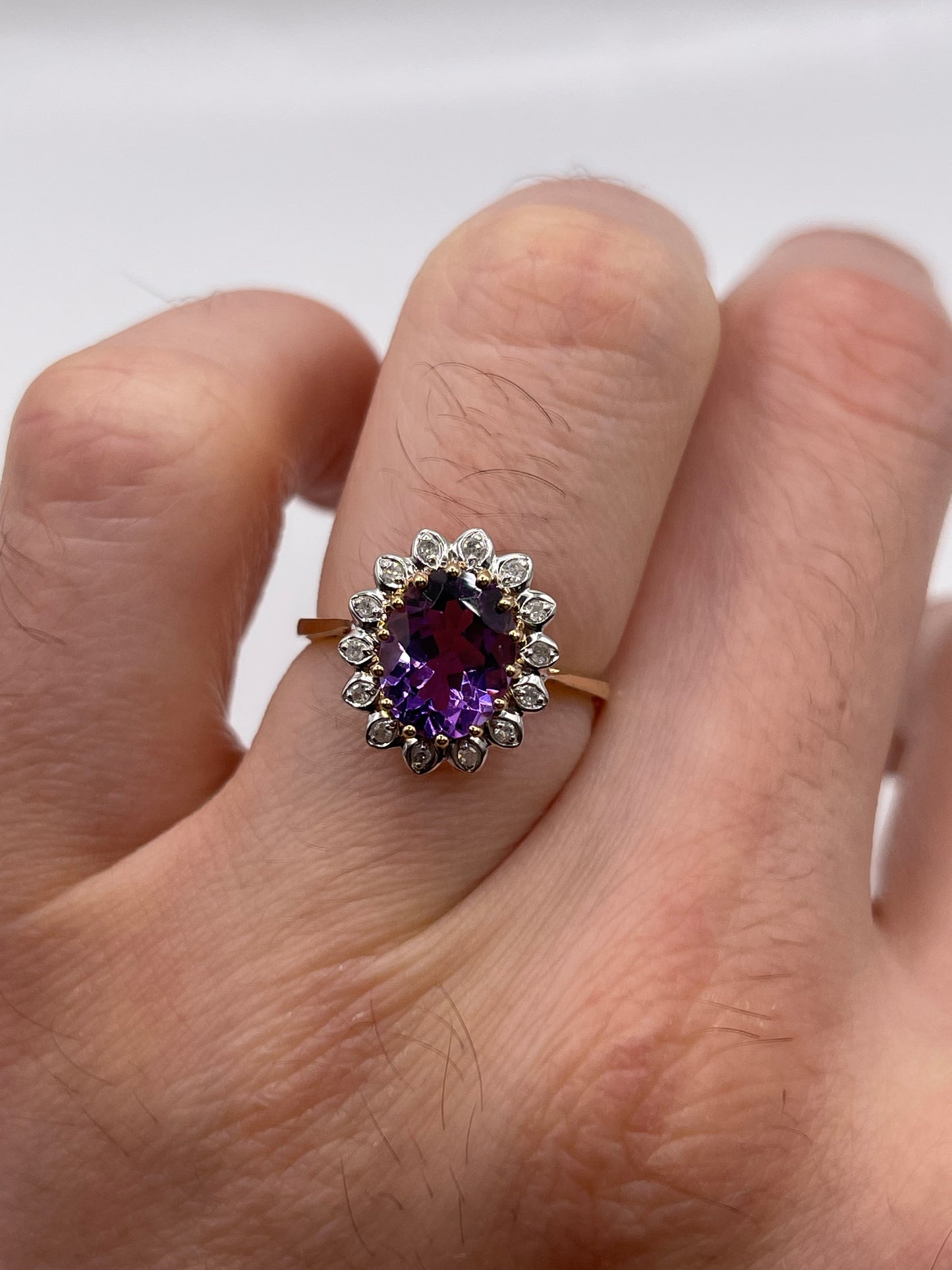 9ct gold amethyst and diamond ring