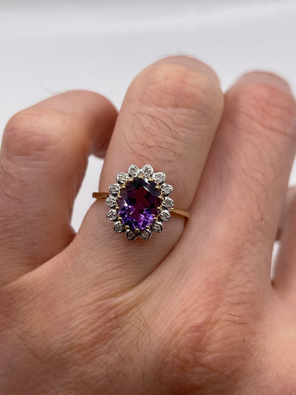 9ct gold amethyst and diamond ring