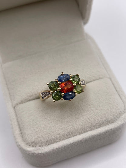 9ct gold multi coloured sapphire and diamond ring