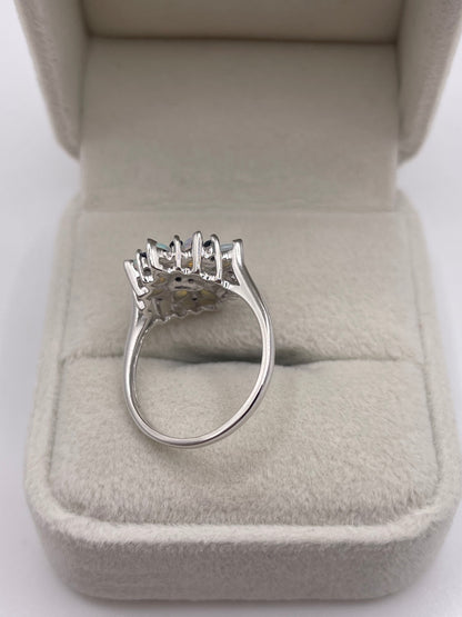 9ct white gold opal and sapphire cluster ring