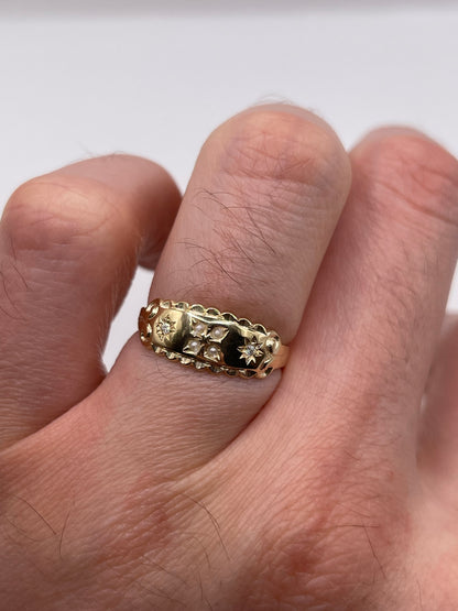 9ct gold diamond and pearl ring