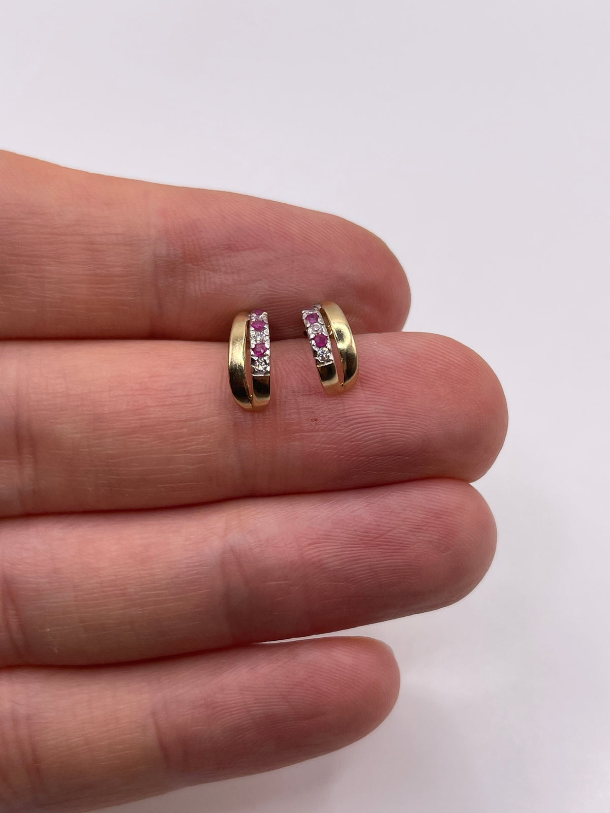 9ct gold ruby and cz earrings