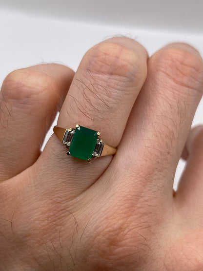 9ct gold green agate and cz ring