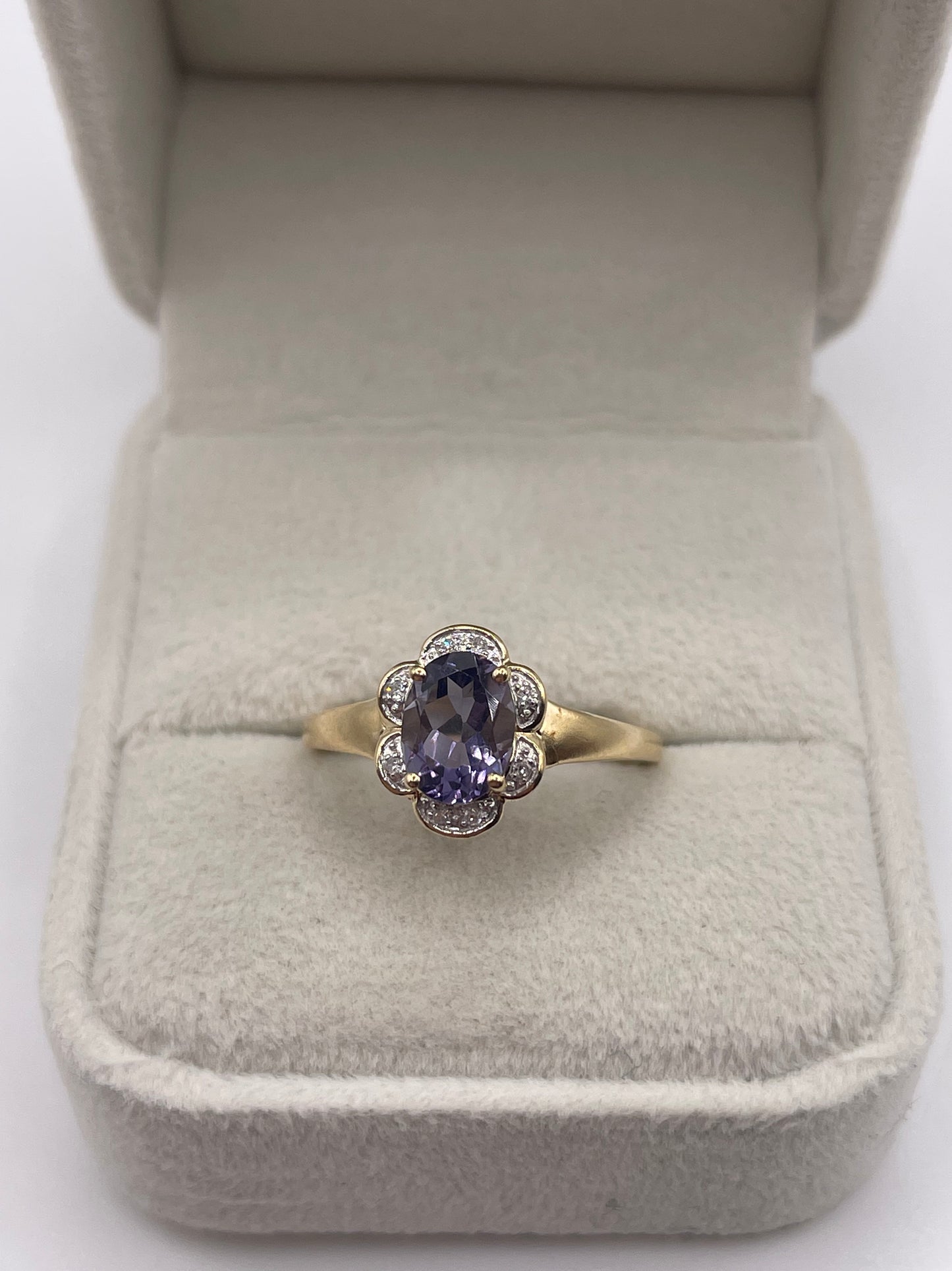 9ct gold iolite and diamond ring