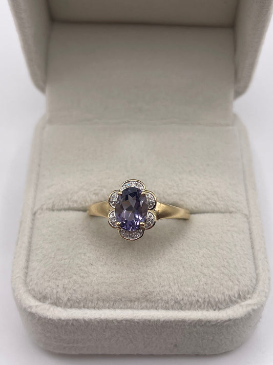 9ct gold iolite and diamond ring
