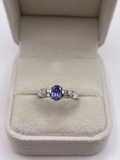 9ct white gold tanzanite and diamond ring