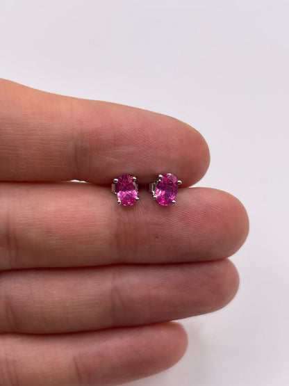 9ct white gold pink topaz earrings