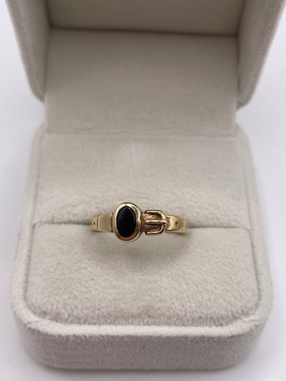 9ct gold onyx buckle ring