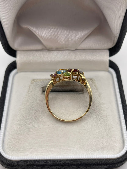 9ct gold multi gemstone cluster ring
