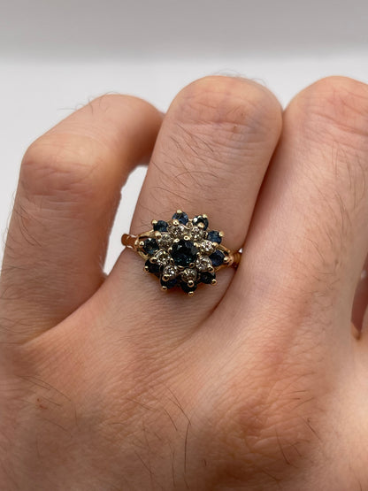 9ct gold sapphire and diamond cluster ring