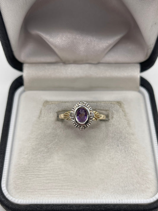 9ct gold amethyst and diamond ring
