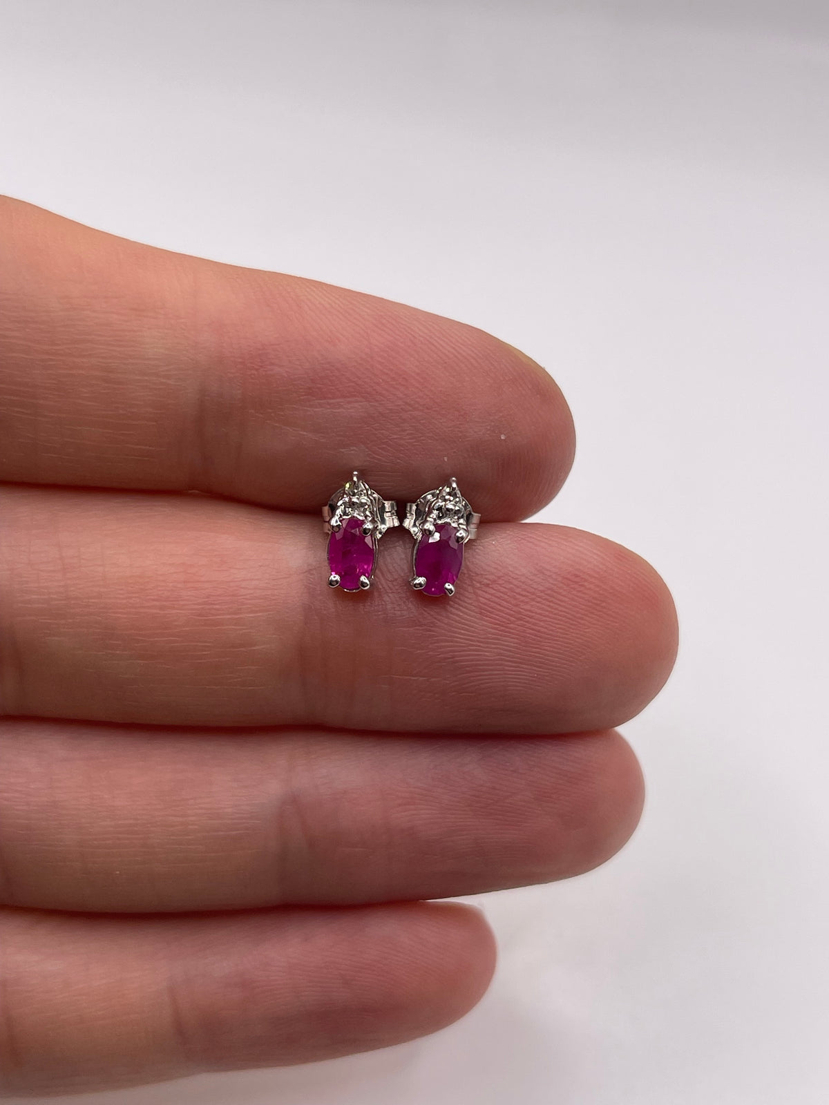 9ct white gold ruby and diamond earrings