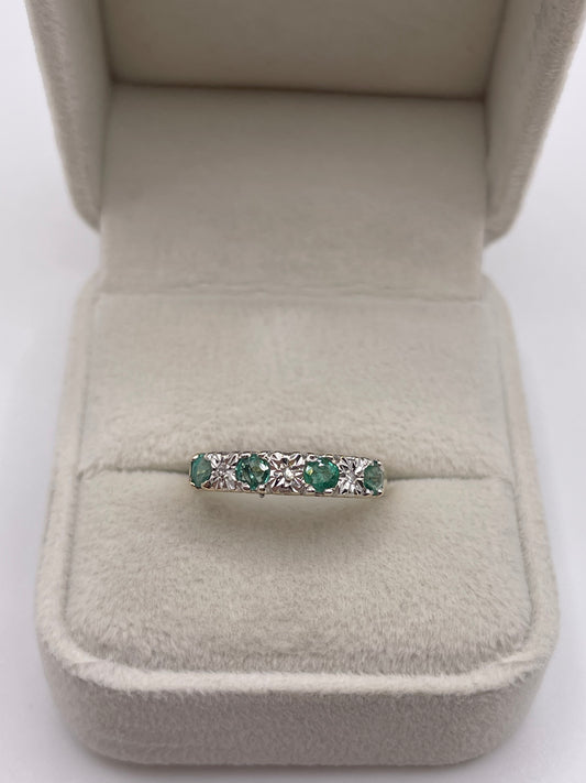 9ct gold emerald and diamond ring