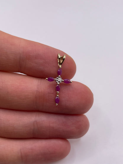 9ct gold ruby and diamond cross pendant