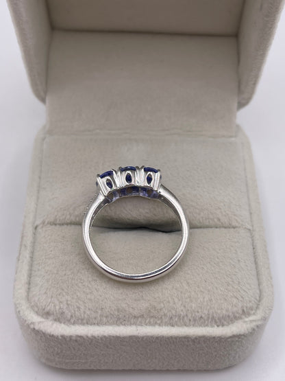 9ct white gold tanzanite and diamond ring