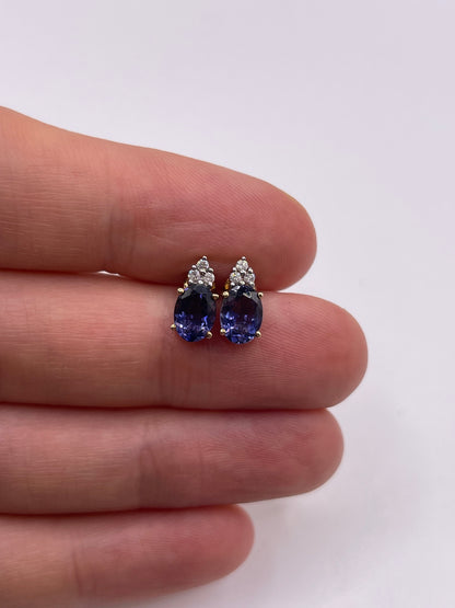 9ct gold iolite and diamond earrings