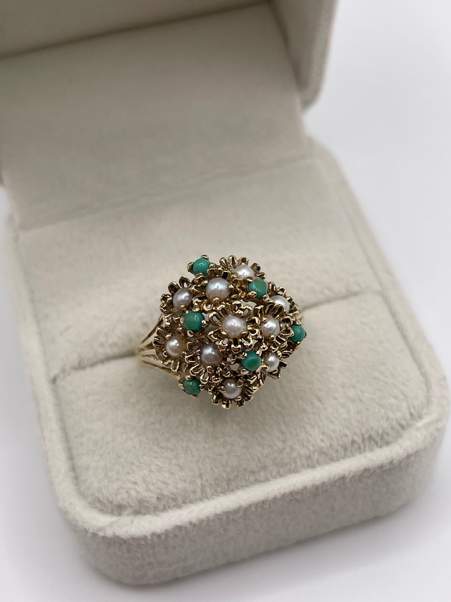 9ct gold pearl and turquoise ring