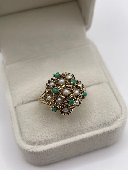 9ct gold pearl and turquoise ring