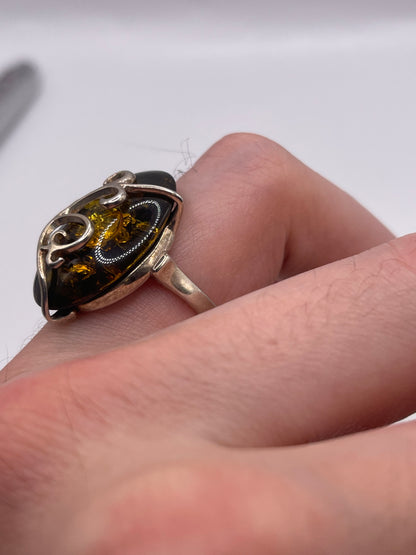 Silver amber ring