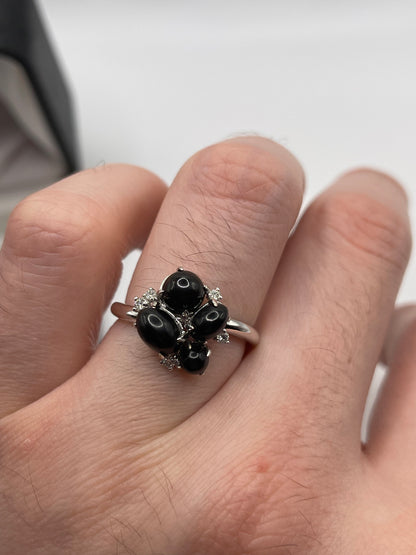 18ct white gold jet and diamond ring