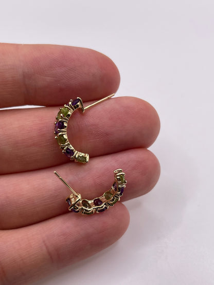 9ct gold amethyst and peridot earrings