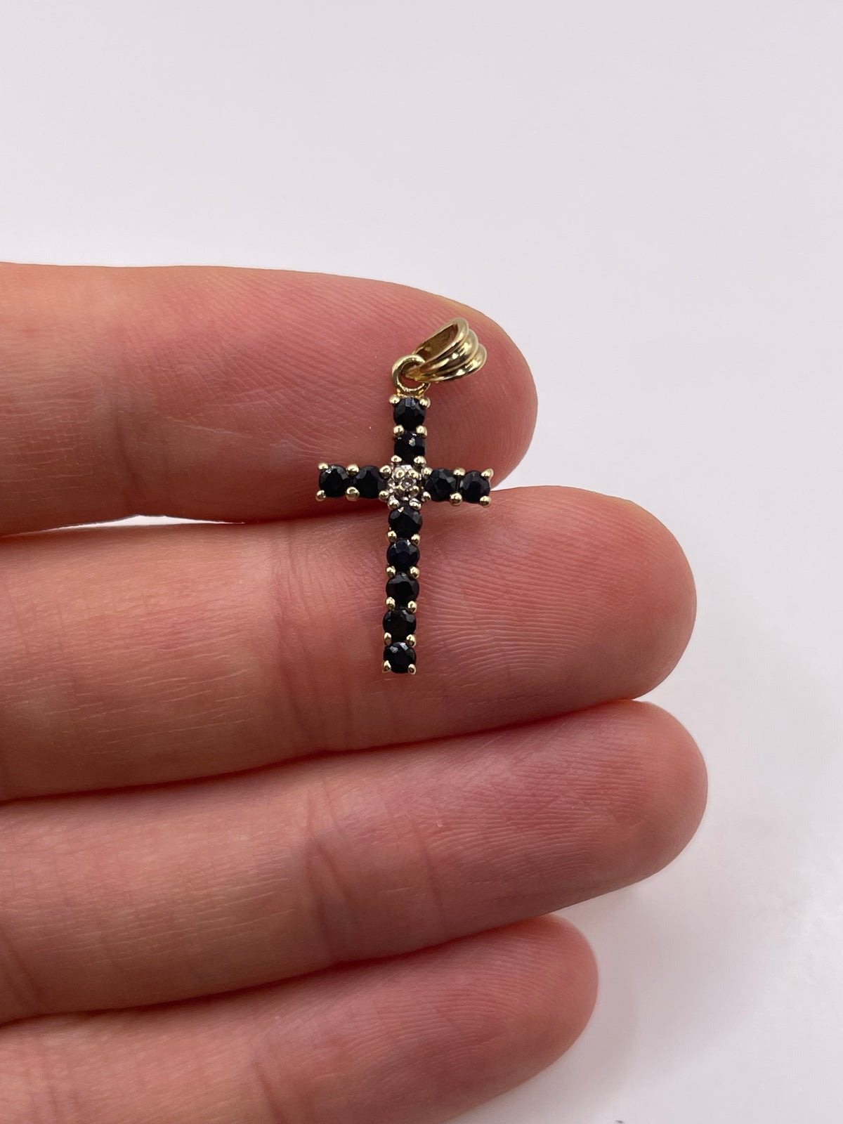 9ct gold sapphire and diamond cross pendant