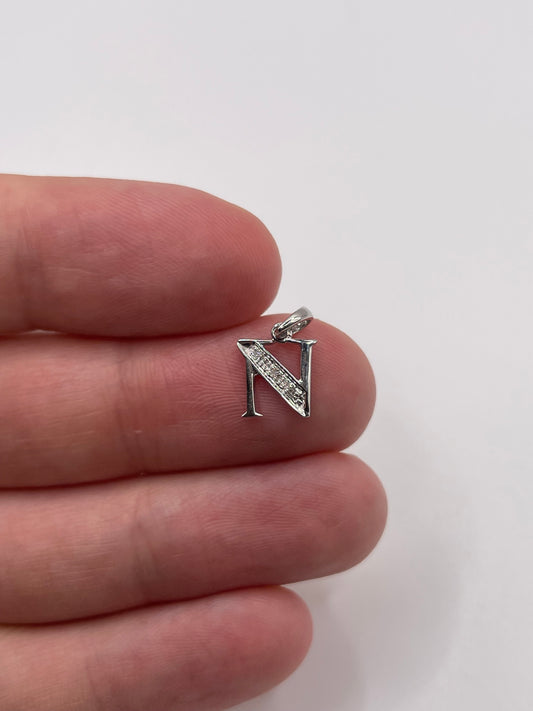 9ct white gold diamond initial N pendant