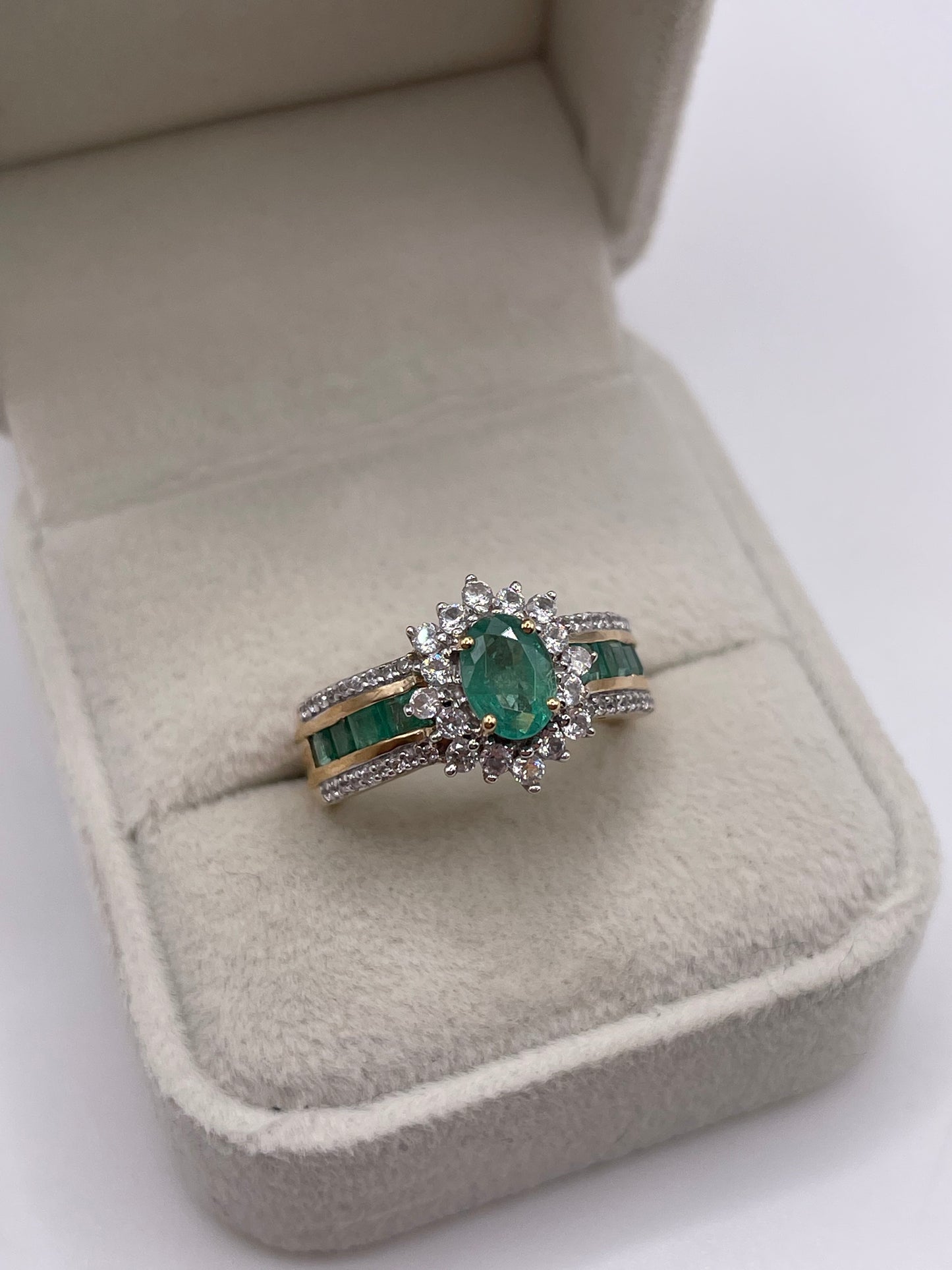9ct gold emerald and zircon ring