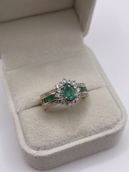 9ct gold emerald and zircon ring