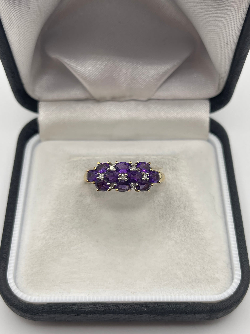 9ct gold amethyst and diamond ring
