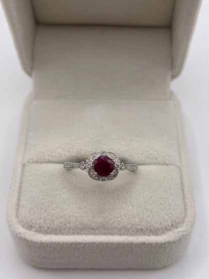 9ct white gold ruby and diamond ring