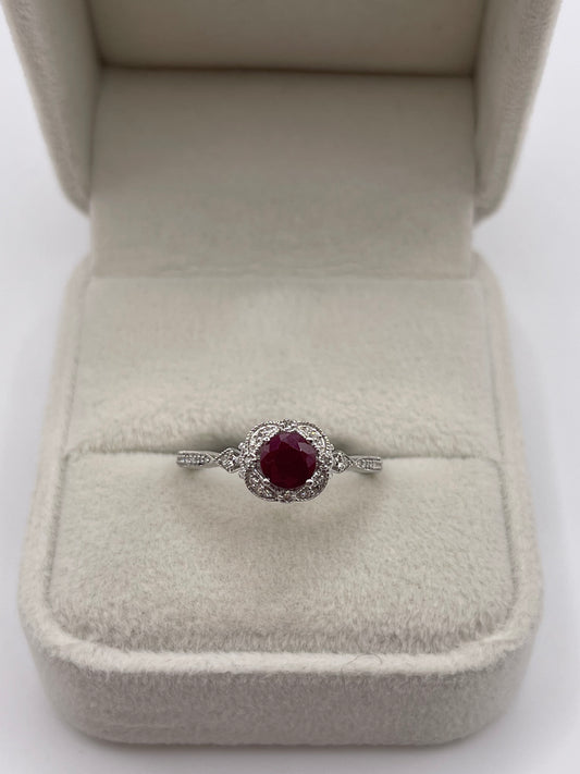 9ct white gold ruby and diamond ring