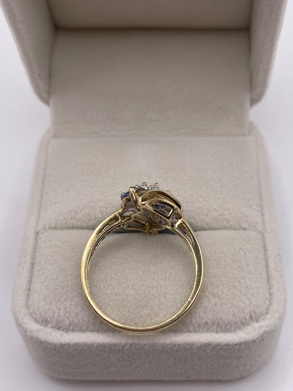 9ct gold tanzanite, aquamarine and diamond ring