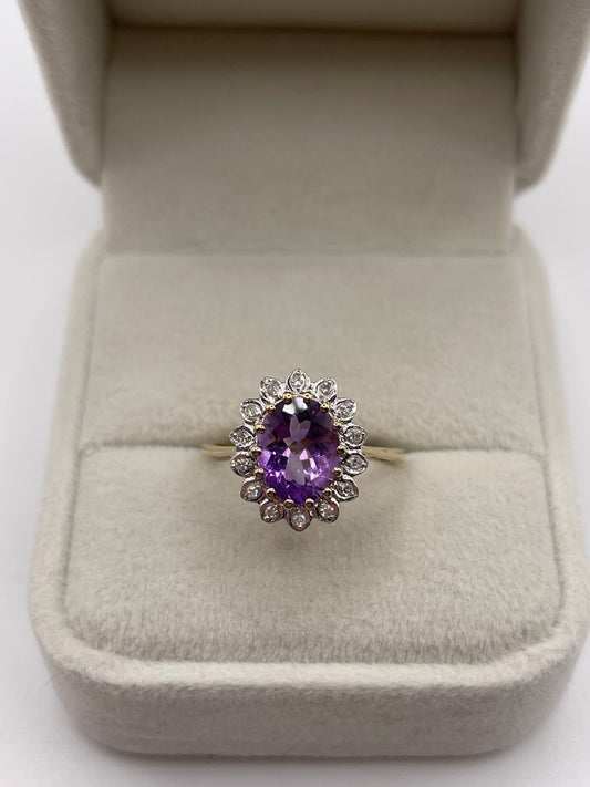 9ct gold amethyst and diamond ring