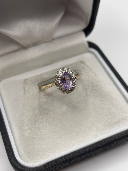 9ct gold amethyst and diamond ring