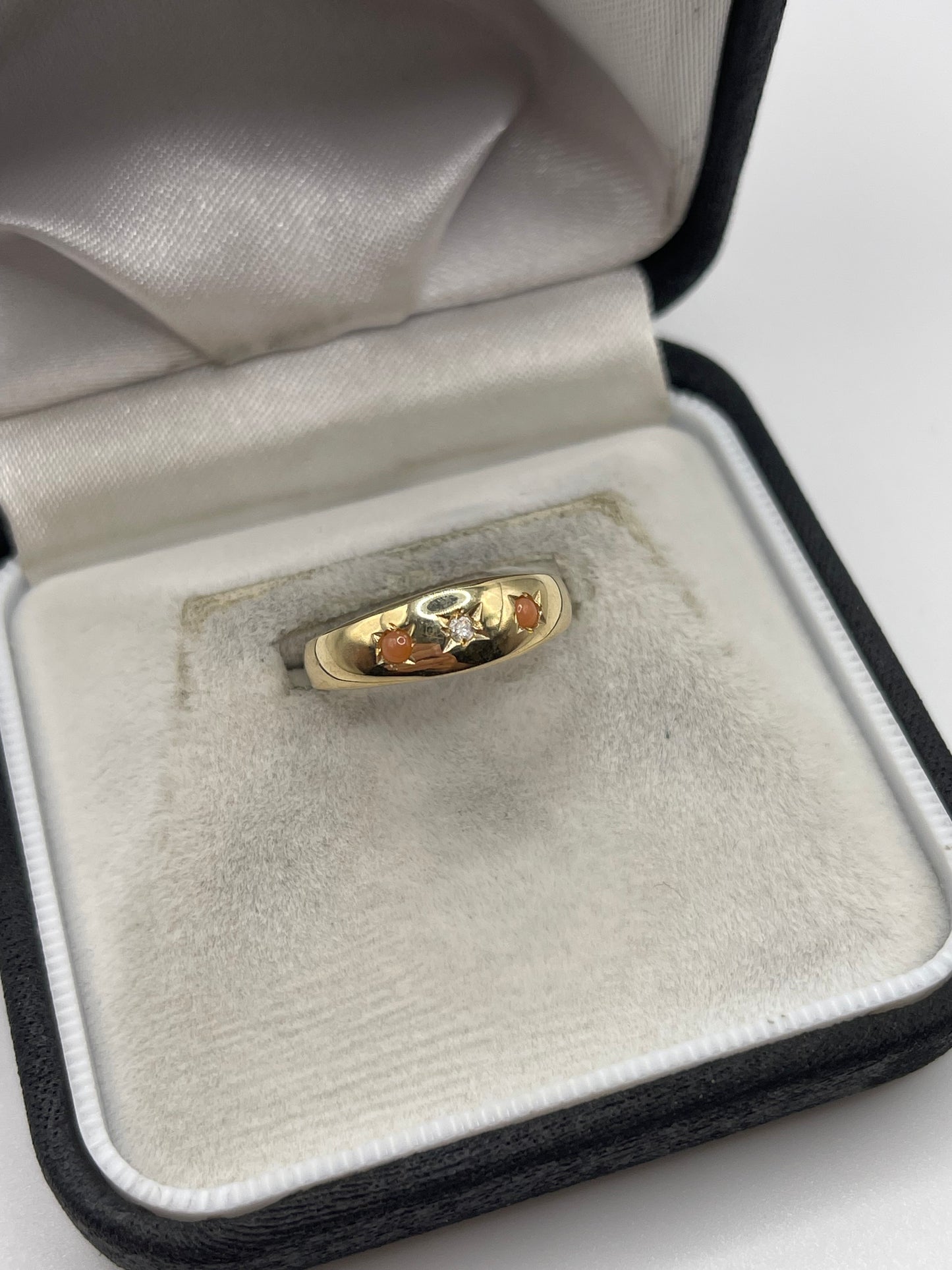 9ct gold coral and diamond gypsy ring