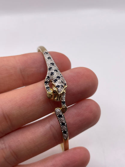 9ct gold sapphire and diamond panther bangle