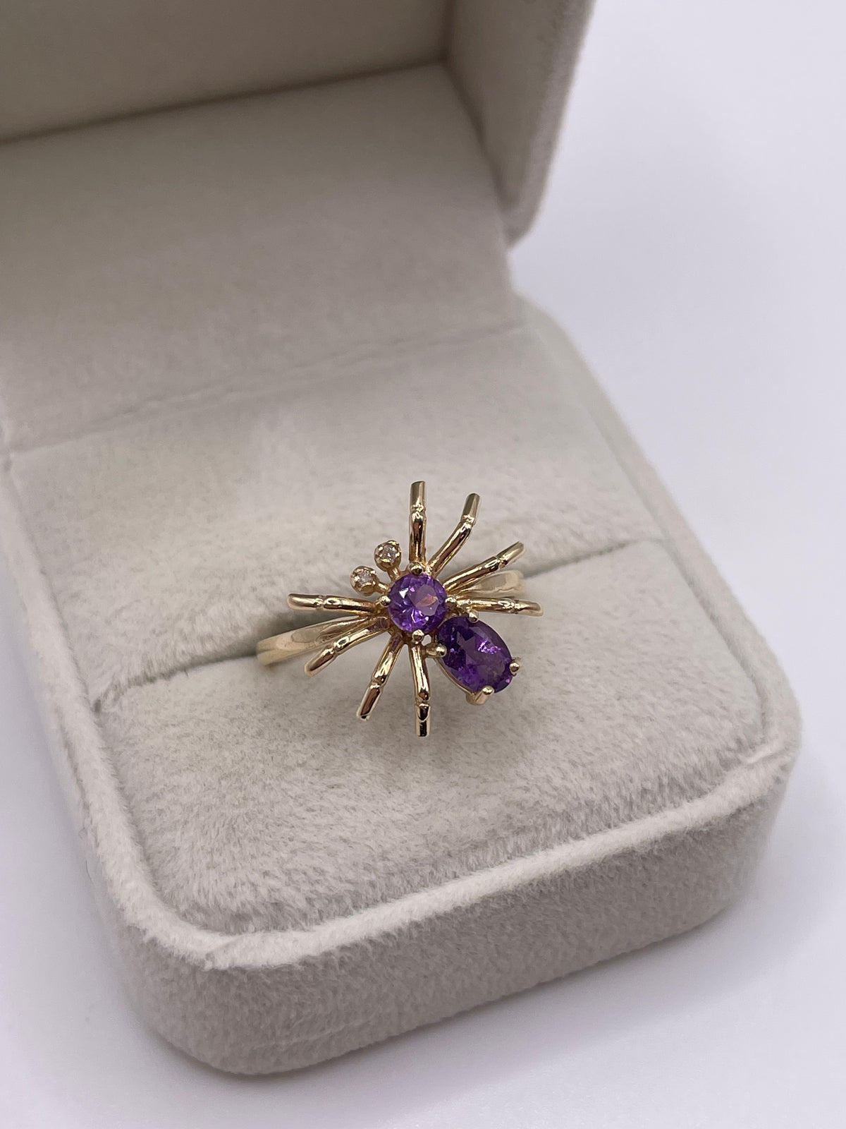 9ct gold amethyst and diamond spider ring