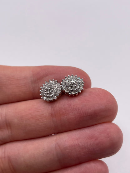9ct gold diamond cluster earrings