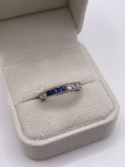 Platinum sapphire and diamond full eternity ring