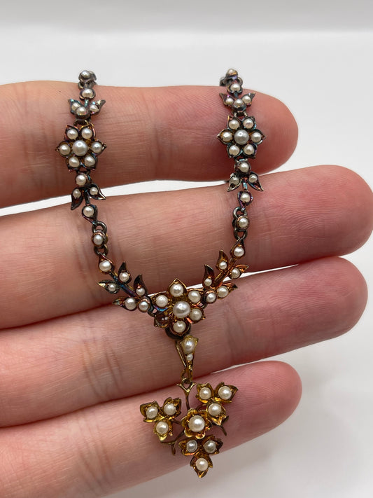 Antique 15ct gold pearl necklace