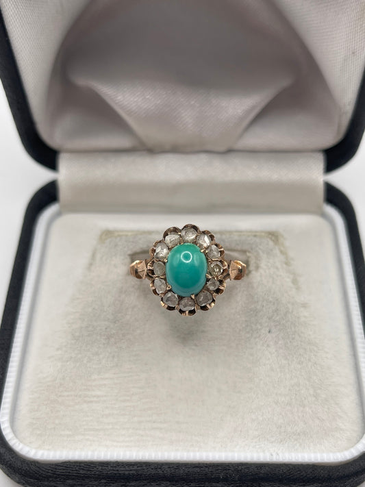 14ct rose gold turquoise and diamond ring