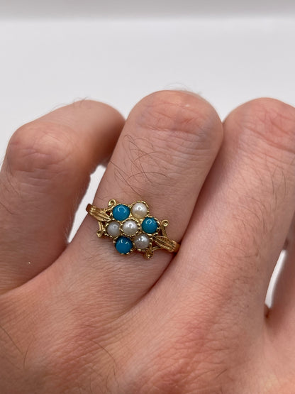 9ct gold turquoise and pearl ring