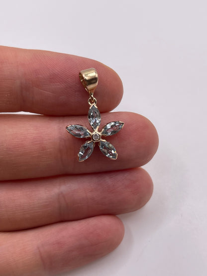 9ct rose gold aquamarine and diamond pendant