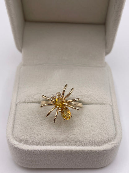 9ct gold citrine and diamond spider ring