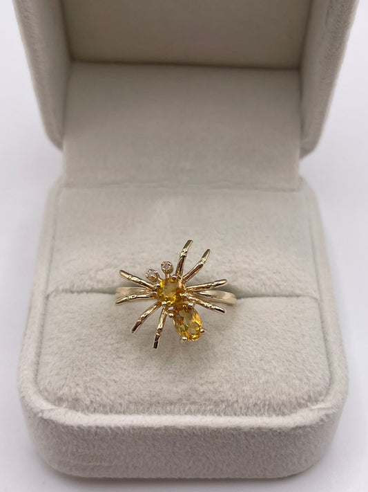 9ct gold citrine and diamond spider ring