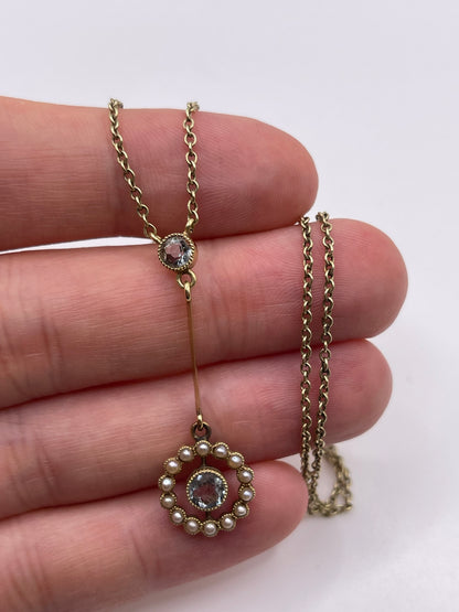 Antique 15ct gold aquamarine and pearl necklace