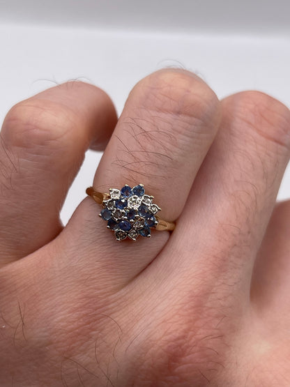 9ct gold sapphire and diamond cluster ring