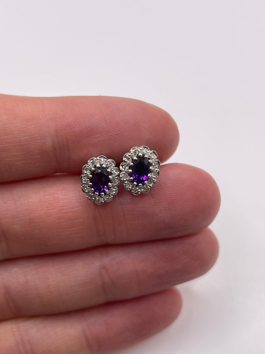9ct gold amethyst and diamond earrings